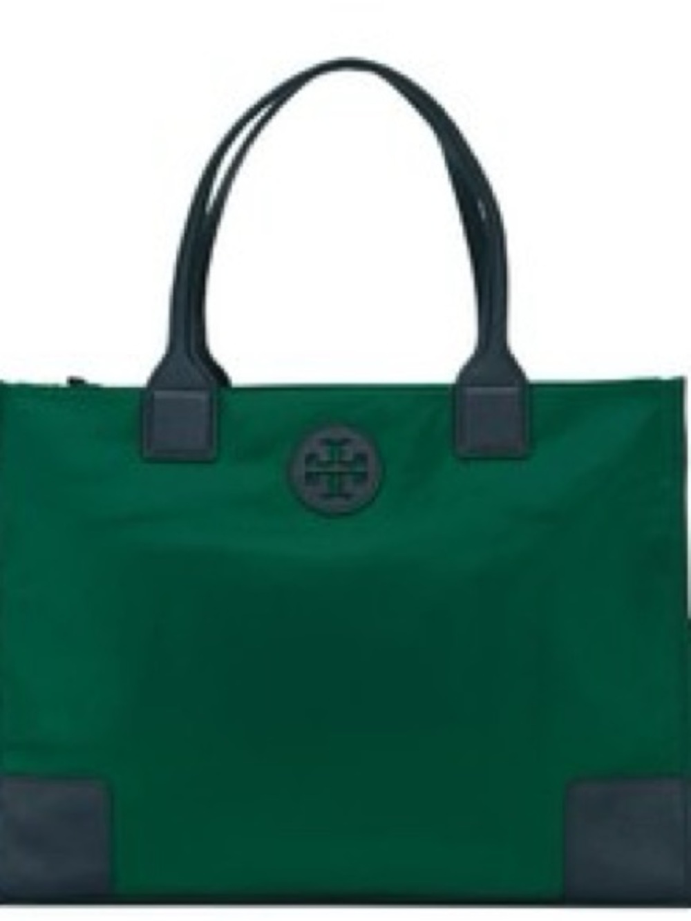 Tory Burch Emerald Green Nylon Tote with Navy Trim - Ella Tote